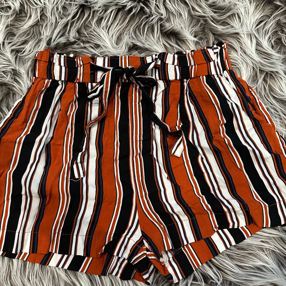 🔥BUNDLE 2/$12🔥Ambiance High Waist Striped Shorts - Orange, Black, White